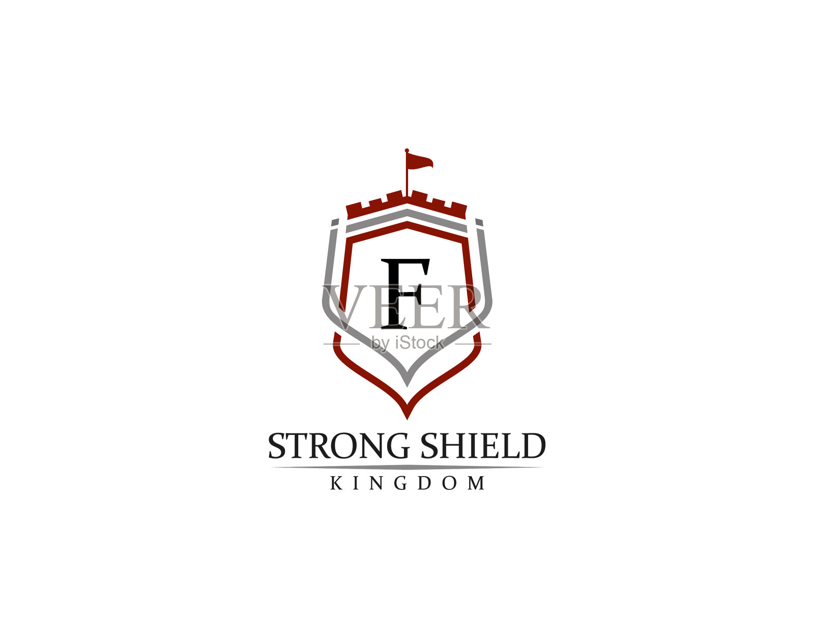 坚固盾金纹章f字母交织插画图片素材