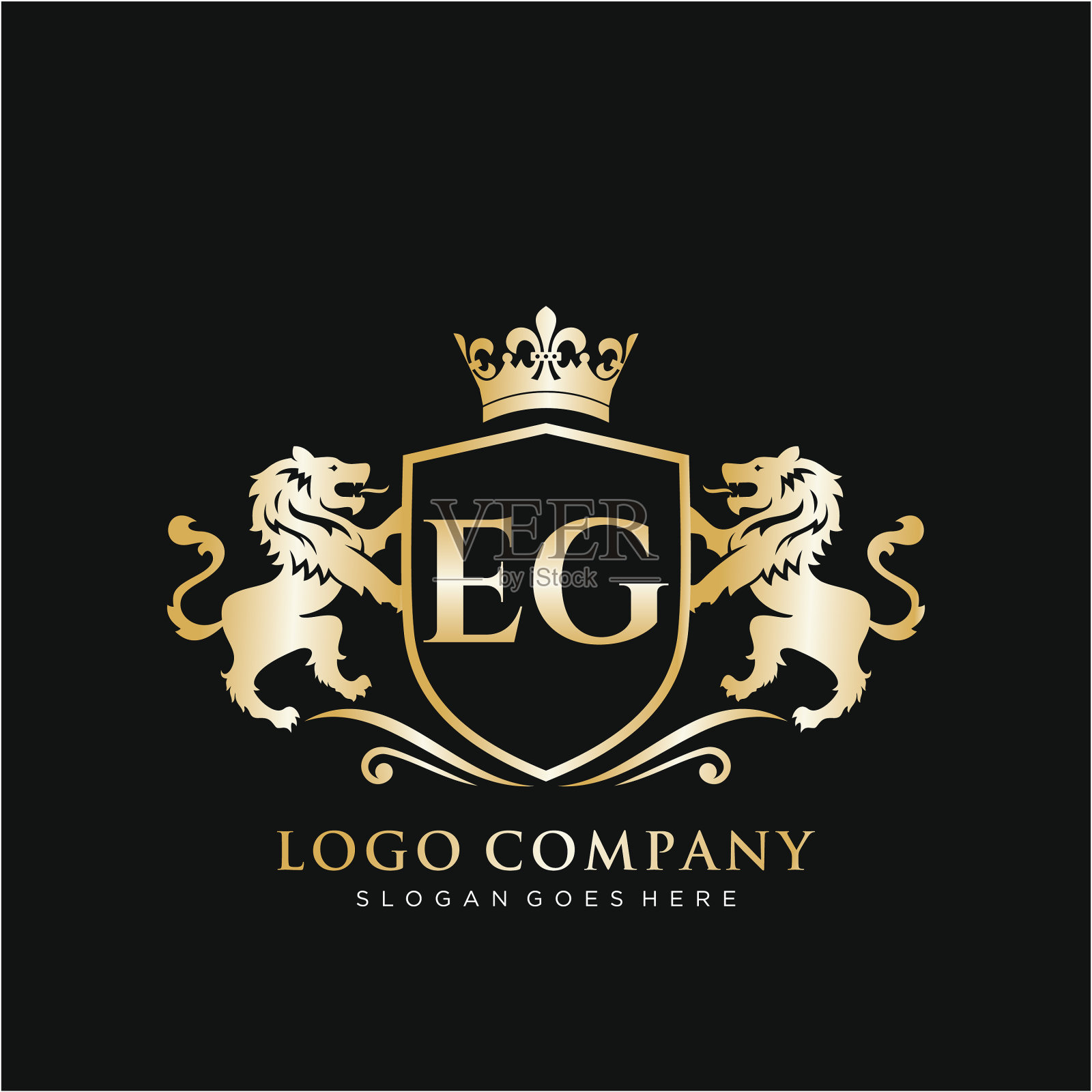 如首字母以狮子皇家标志模板插画图片素材