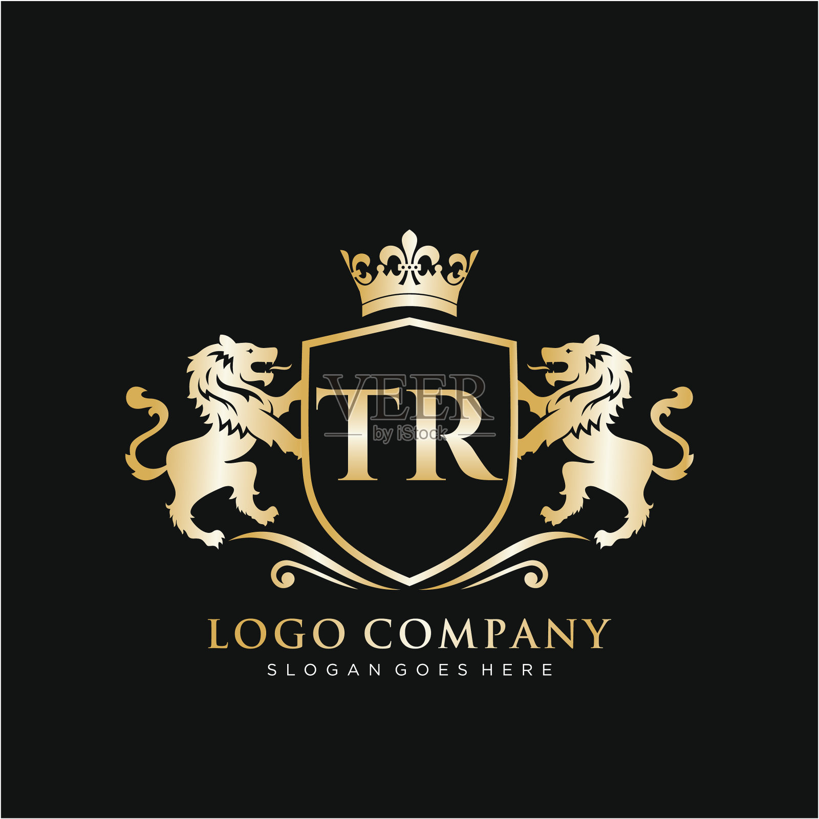 Tr字母首字母与狮子皇家标志模板插画图片素材