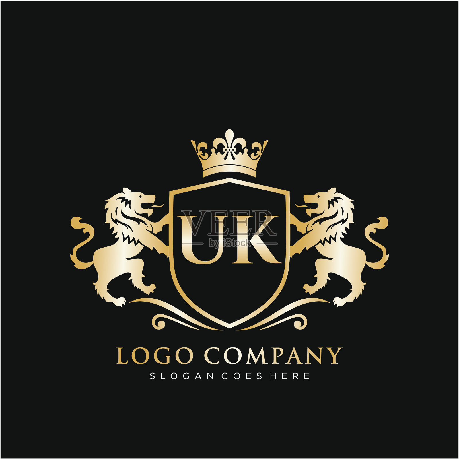 英国字母首字母与狮子皇家标志模板插画图片素材