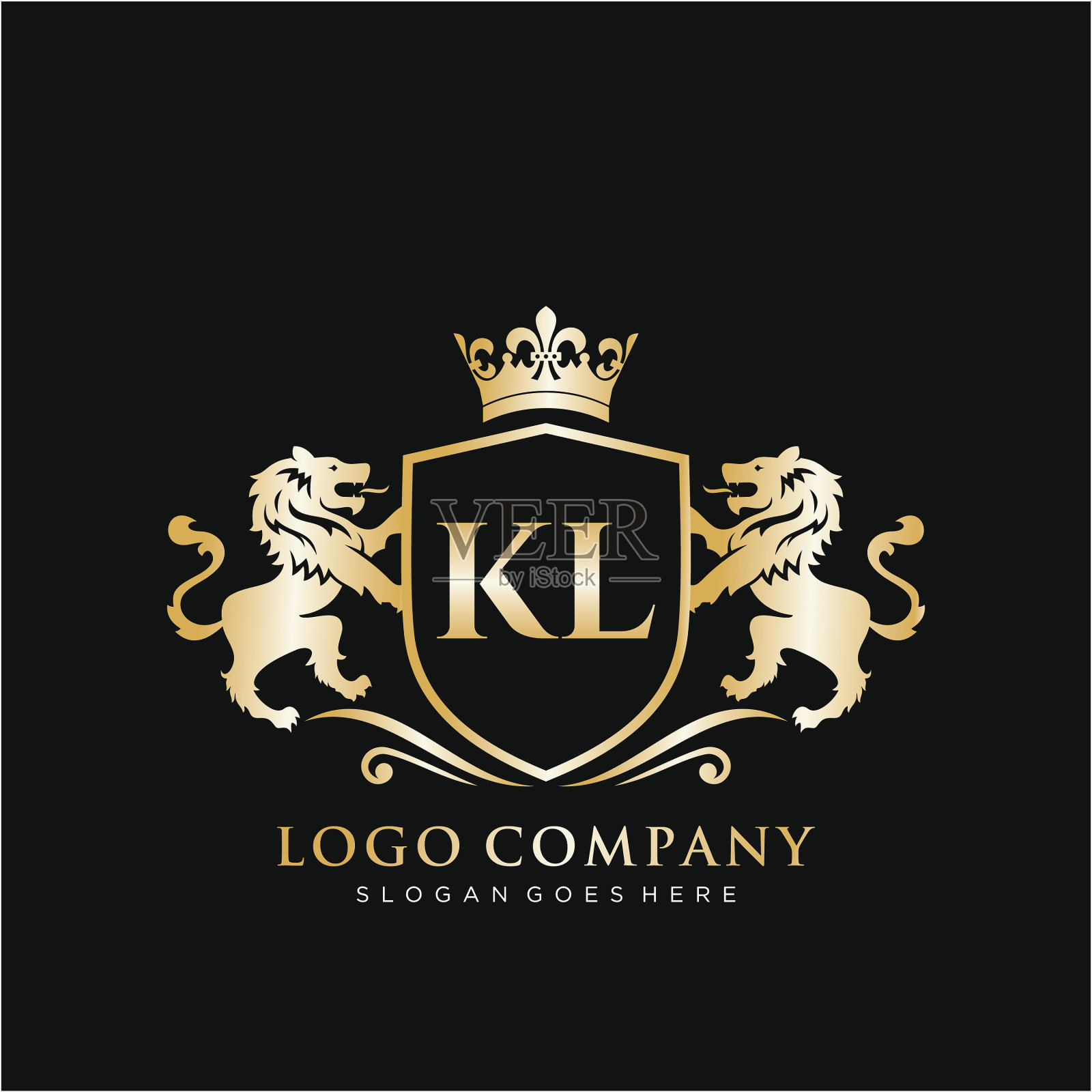 Kl字母首字母与狮子皇家标志模板插画图片素材