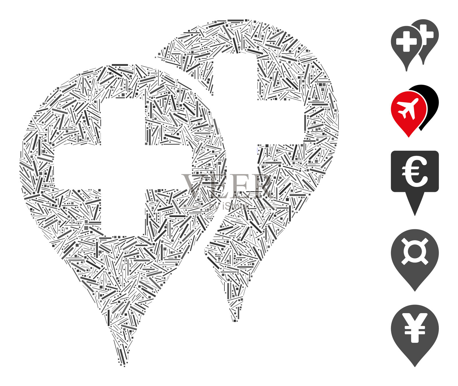 线拼贴医疗地图标记图标插画图片素材