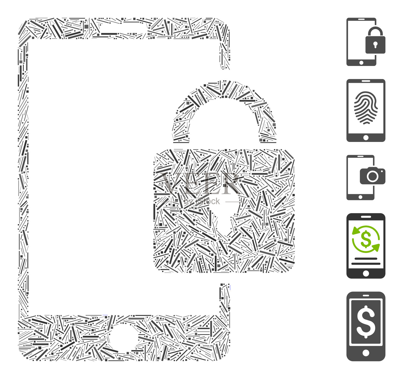 Hatch拼贴锁智能手机图标插画图片素材