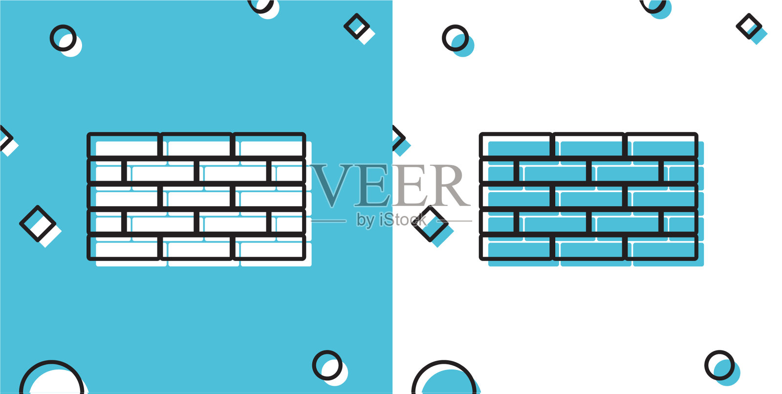 黑色砖块图标孤立在蓝色和白色插画图片素材