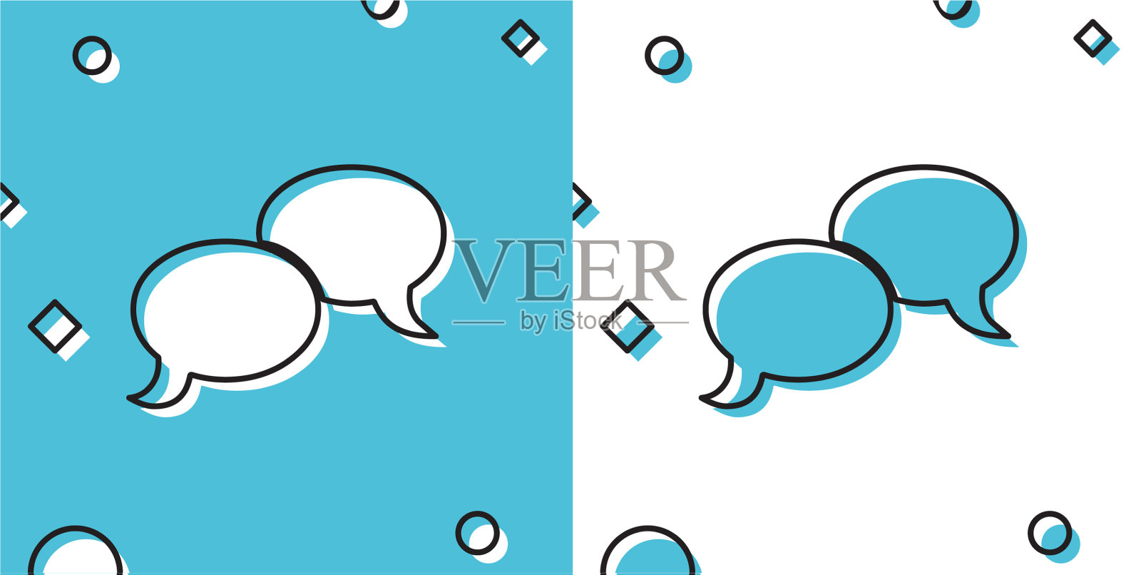 黑色空白语音气泡图标孤立在蓝色插画图片素材