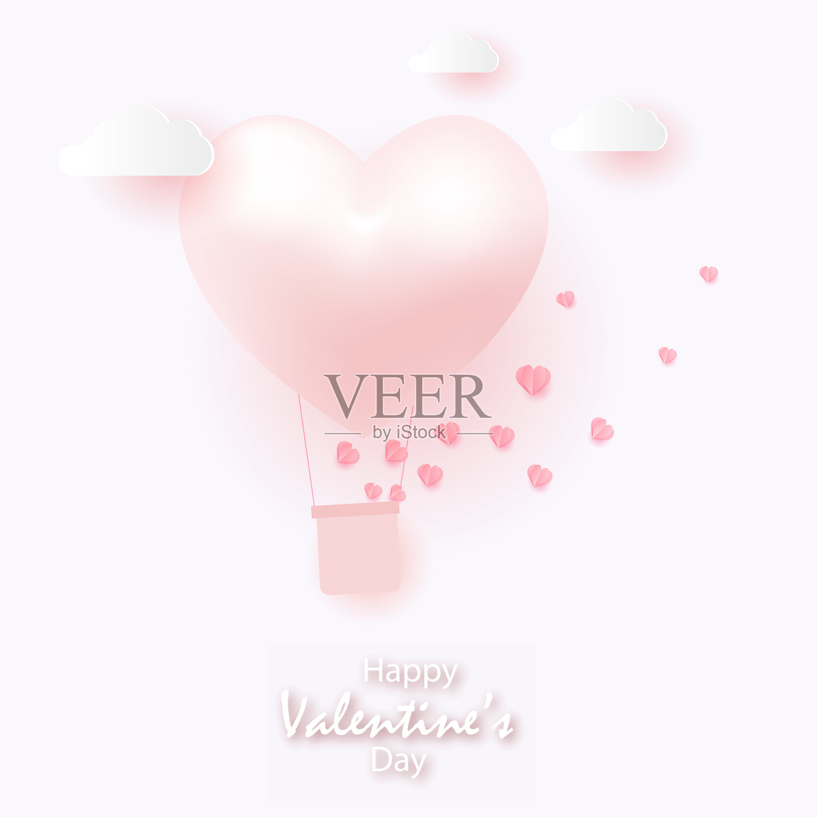 快乐的情人节卡片与飞翔的心插画图片素材