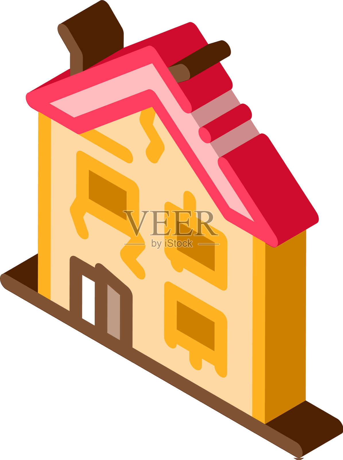 倒塌的老房子等距图标设计元素图片