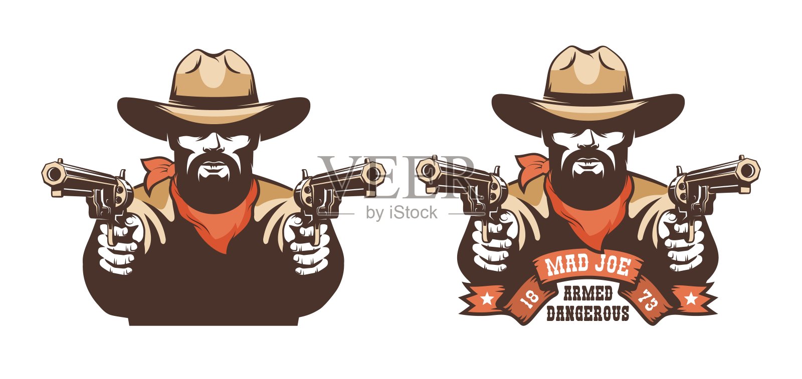 大胡子牛仔西部枪手与枪插画图片素材