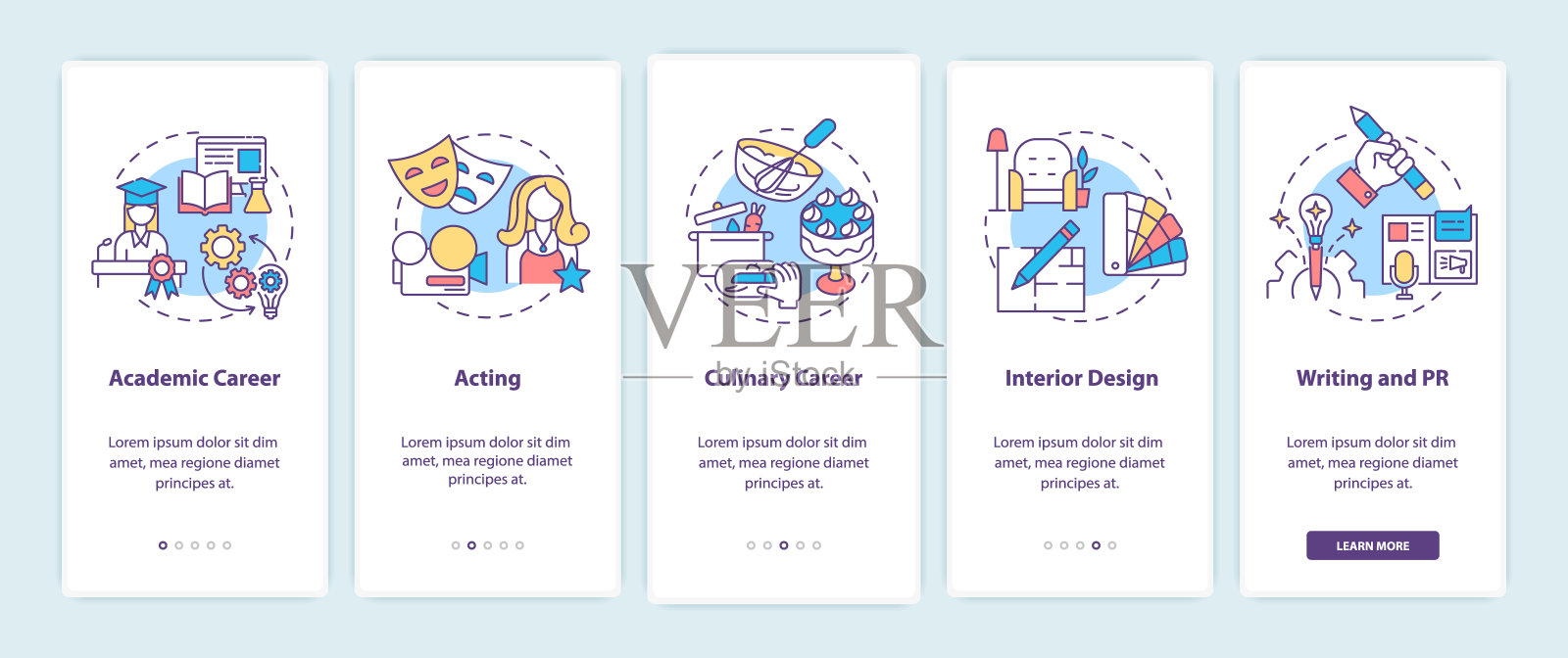 创意思考者的顶级职业在手机应用页面上的概念插画图片素材