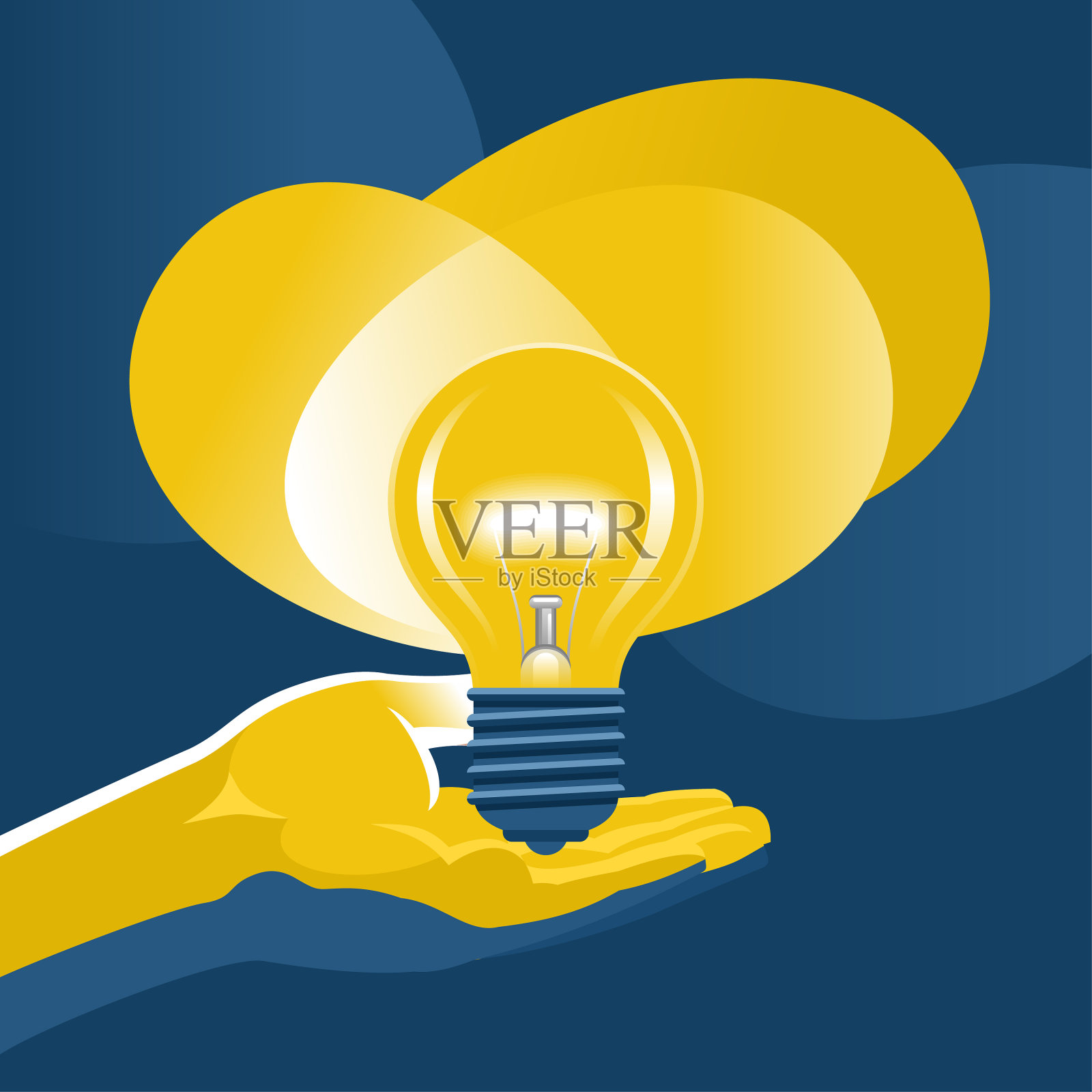 手握发光灯泡插画图片素材