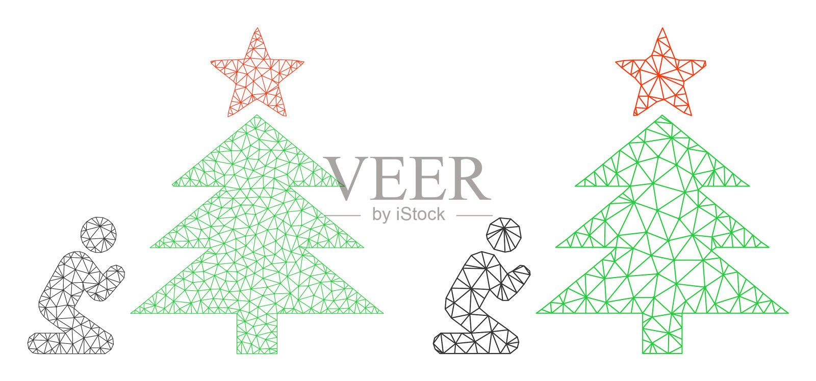 祈祷圣诞树的图标-多边形插画图片素材