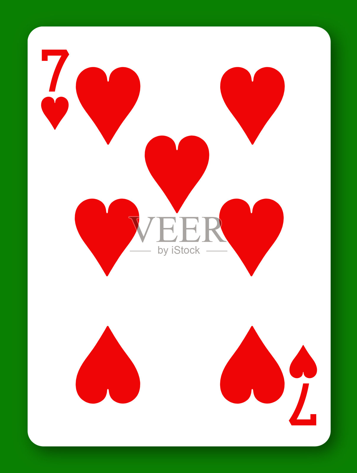 (红心7纸牌，带有剪切路径，以移除背景和阴影。插画图片素材