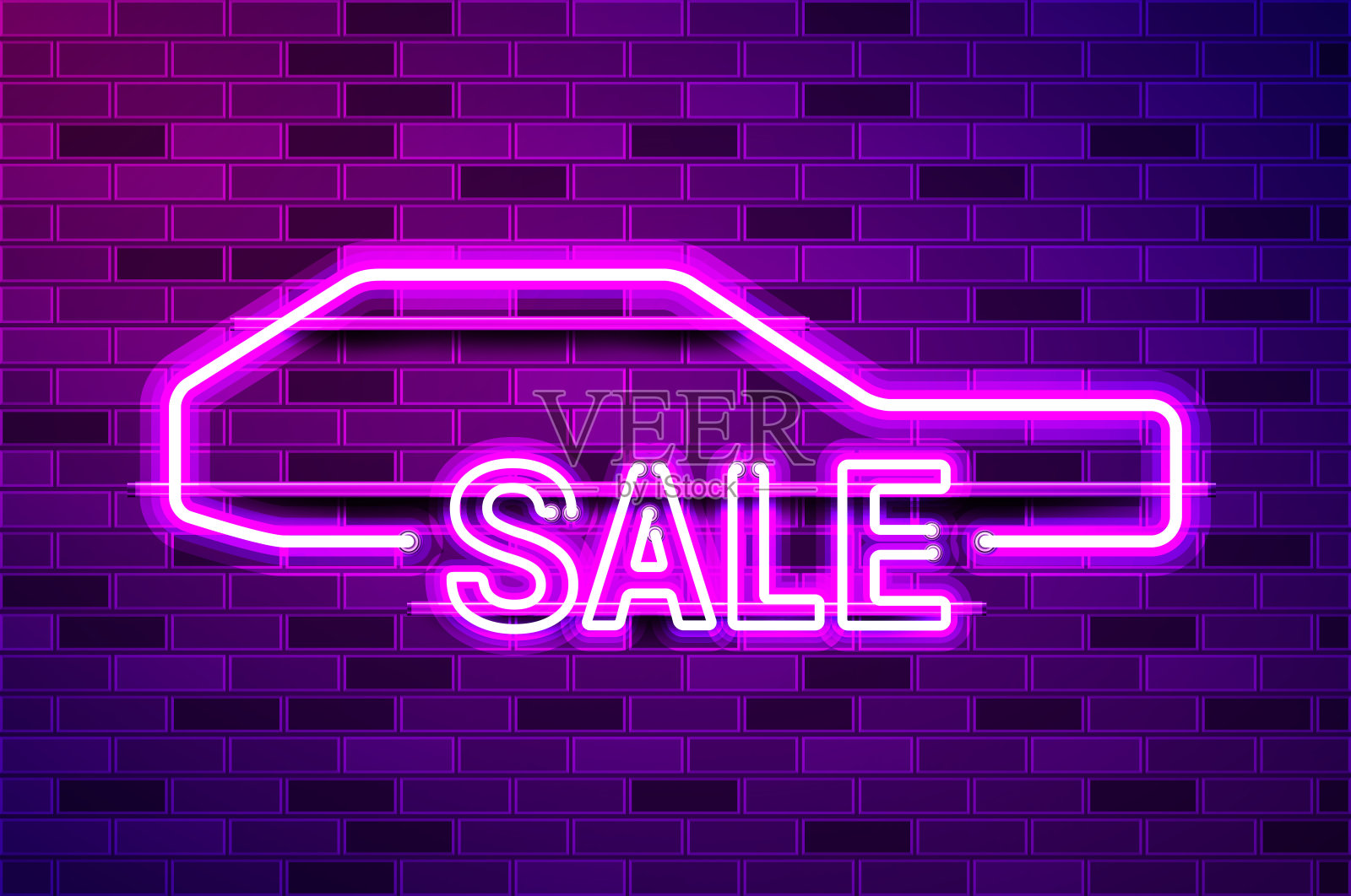 汽车打折发光的紫色霓虹灯标志设计元素图片