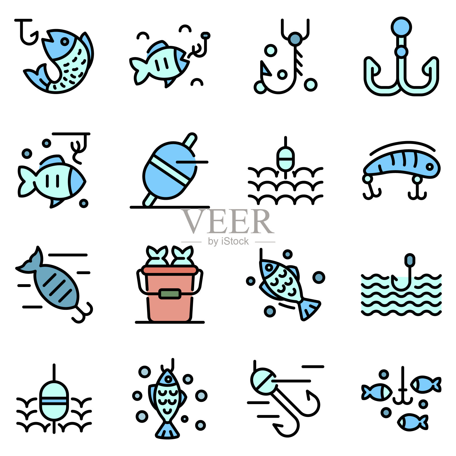 鱼饵图标将矢量设置为平面图标素材