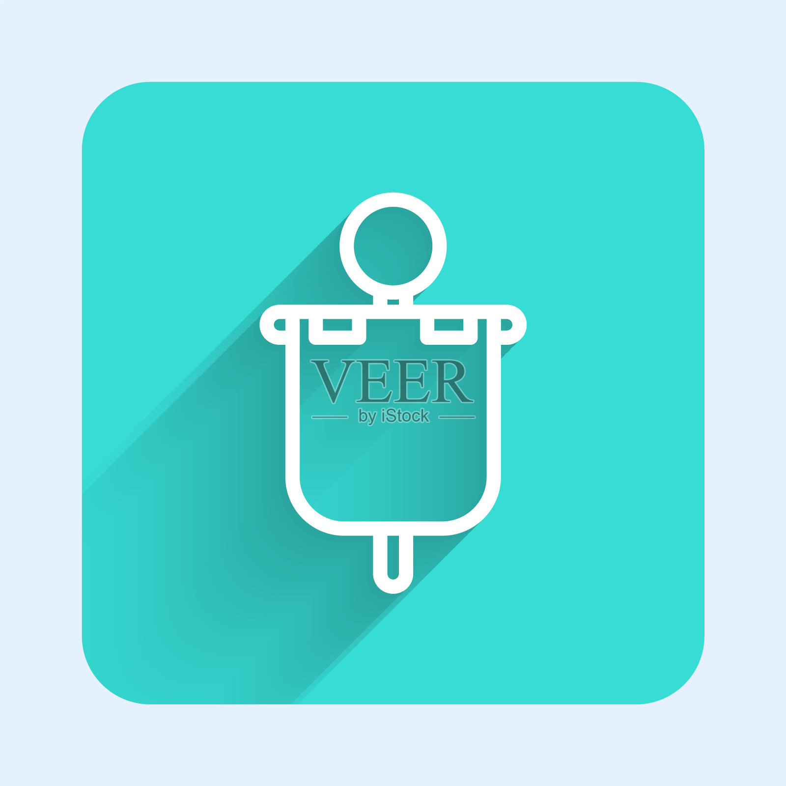 白色线条中世纪旗帜图标孤立与长阴影。国家:由国王或女王统治的国家、州或领土绿色方形按钮。向量图标素材