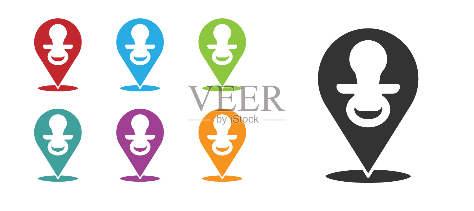 黑色婴儿假奶嘴图标孤立在白色背景。孩子的玩具。设置彩色图标。向量图标素材