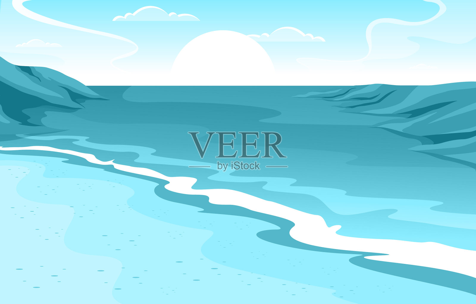 美丽的大海全景，海滩，海岸，海湾，海洋插画图片素材