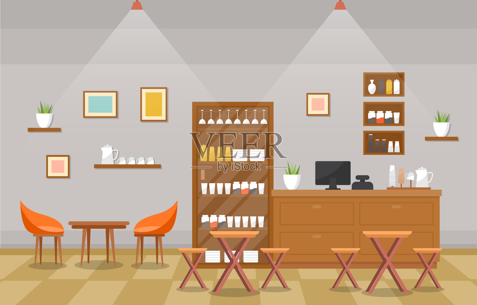 现代咖啡厅咖啡厅室内家具插画图片素材