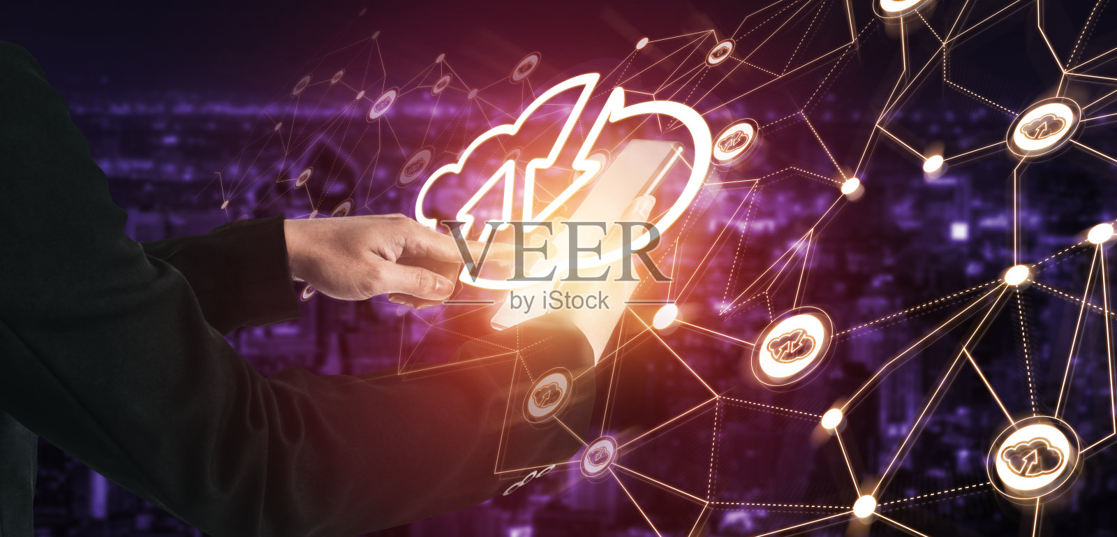 云计算技术和在线数据存储，实现全球数据共享。照片摄影图片