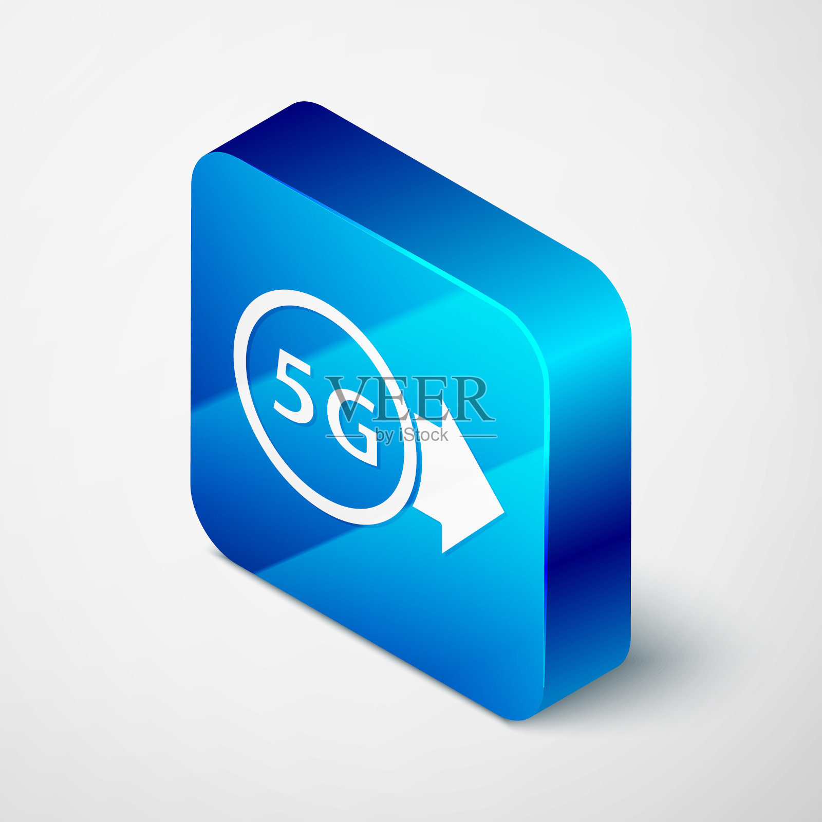 等距的5G新无线互联网wifi连接图标隔离在灰色背景。全球网络高速连接数据速率技术。蓝色方块按钮。向量插画图片素材