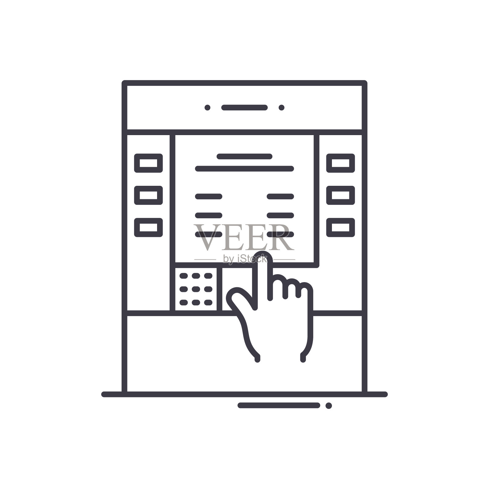 自动柜员机图标，线性孤立的插图，细线矢量，网页设计标志，轮廓概念符号与可编辑的笔画在白色背景。插画图片素材