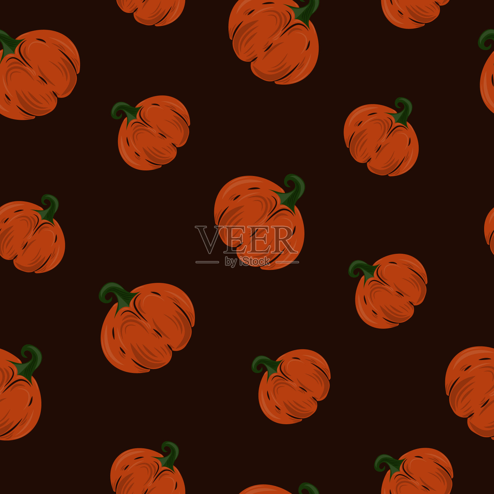 万圣节无缝图案与南瓜在棕色的背景。矢量插图。插画图片素材