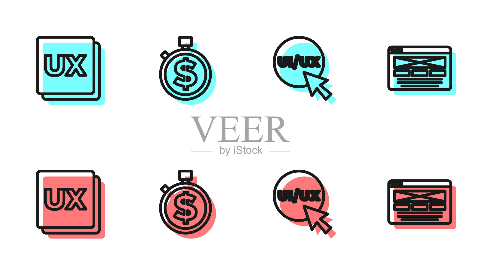 设定用户界面或用户体验设计，时间就是金钱和图标。向量图标素材