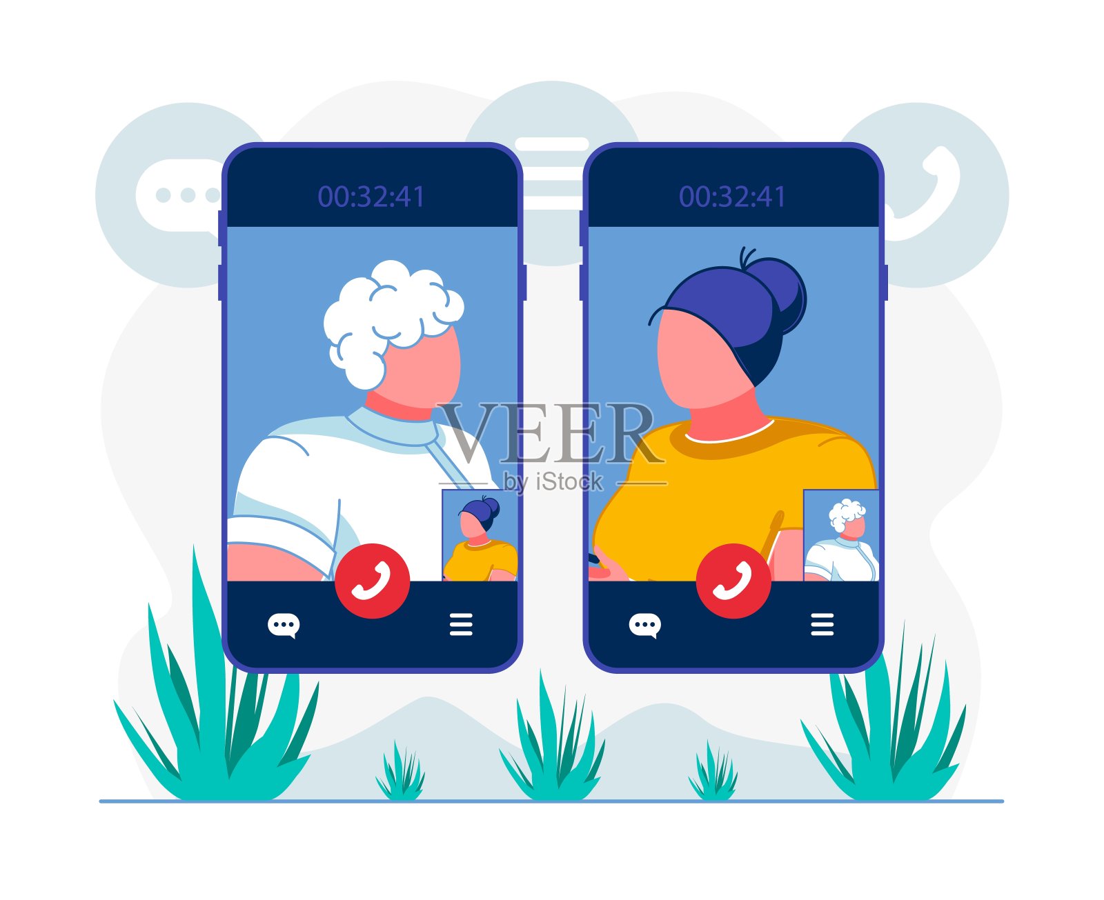 远程医疗视频会议应用程序平面矢量插图插画图片素材