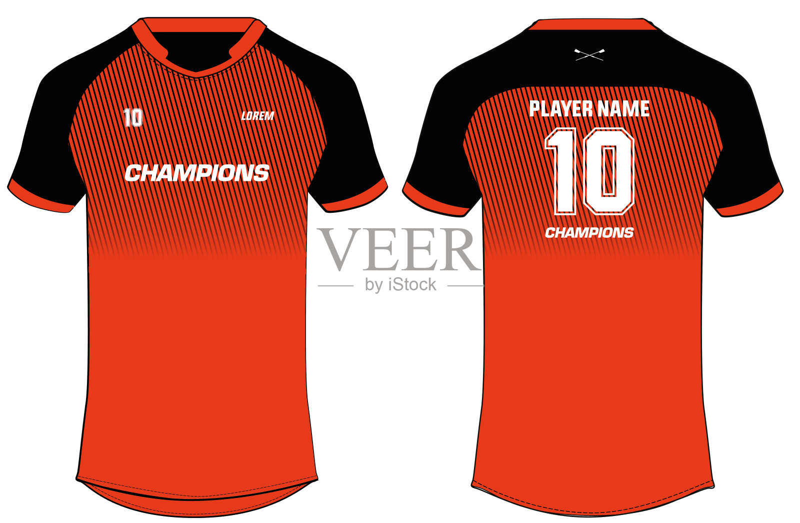 运动t恤运动衫设计矢量模板，运动运动衫概念与前和后视图足球运动衫，板球运动衫，足球运动衫，排球运动衫，橄榄球运动衫。所有体育活动的运动制服套装插画图片素材