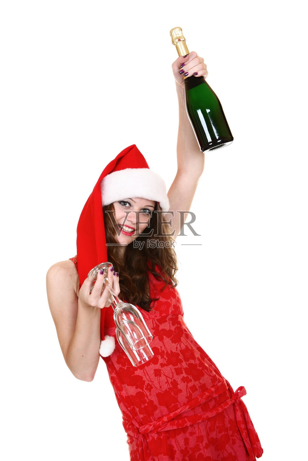 戴着圣诞帽的年轻女孩照片摄影图片