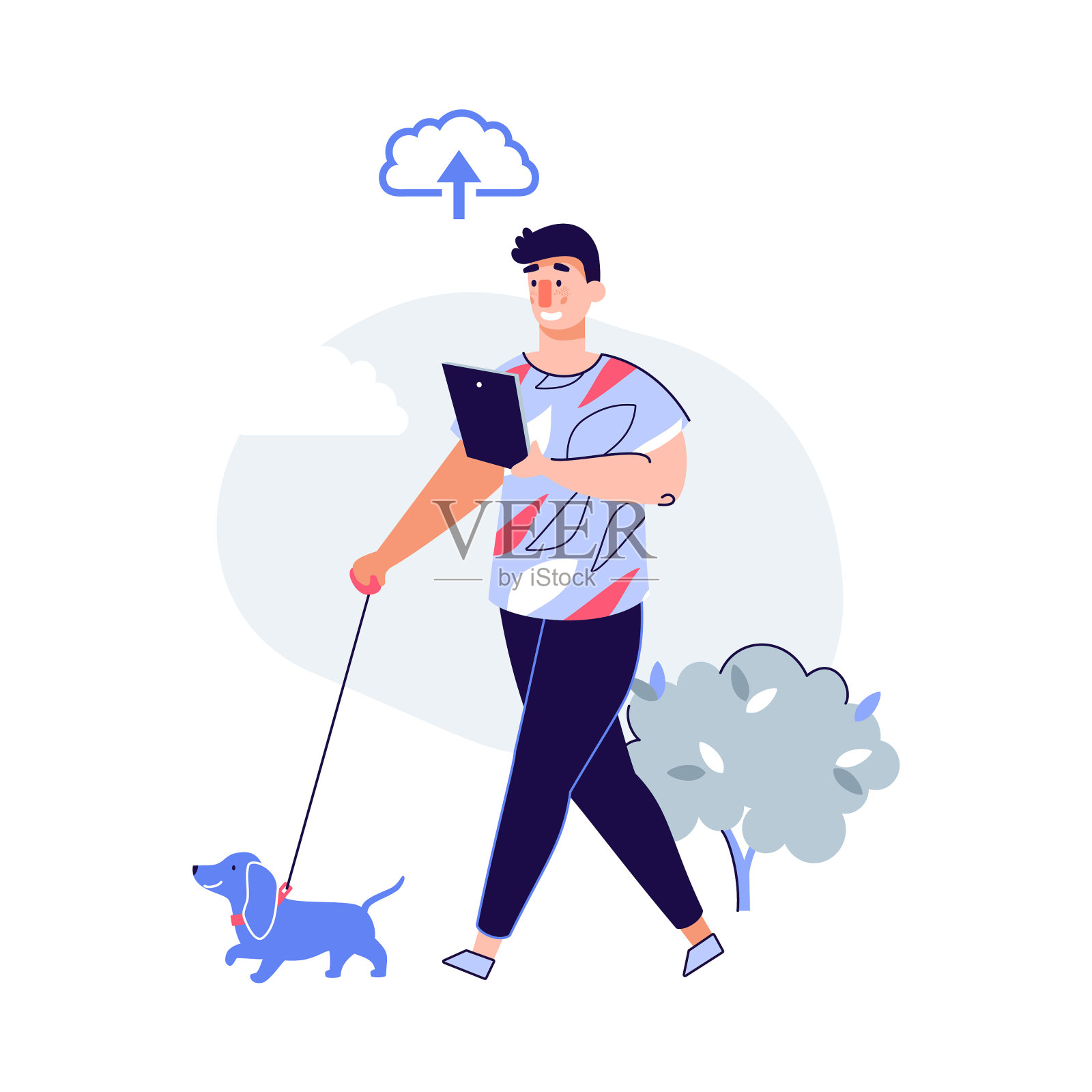 人遛狗和看设备与在线设计元素图片