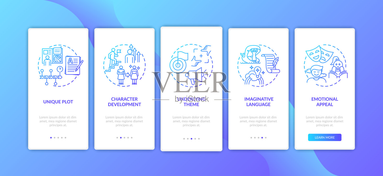 带有概念的手机应用页面页面上的创造性写作元素插画图片素材