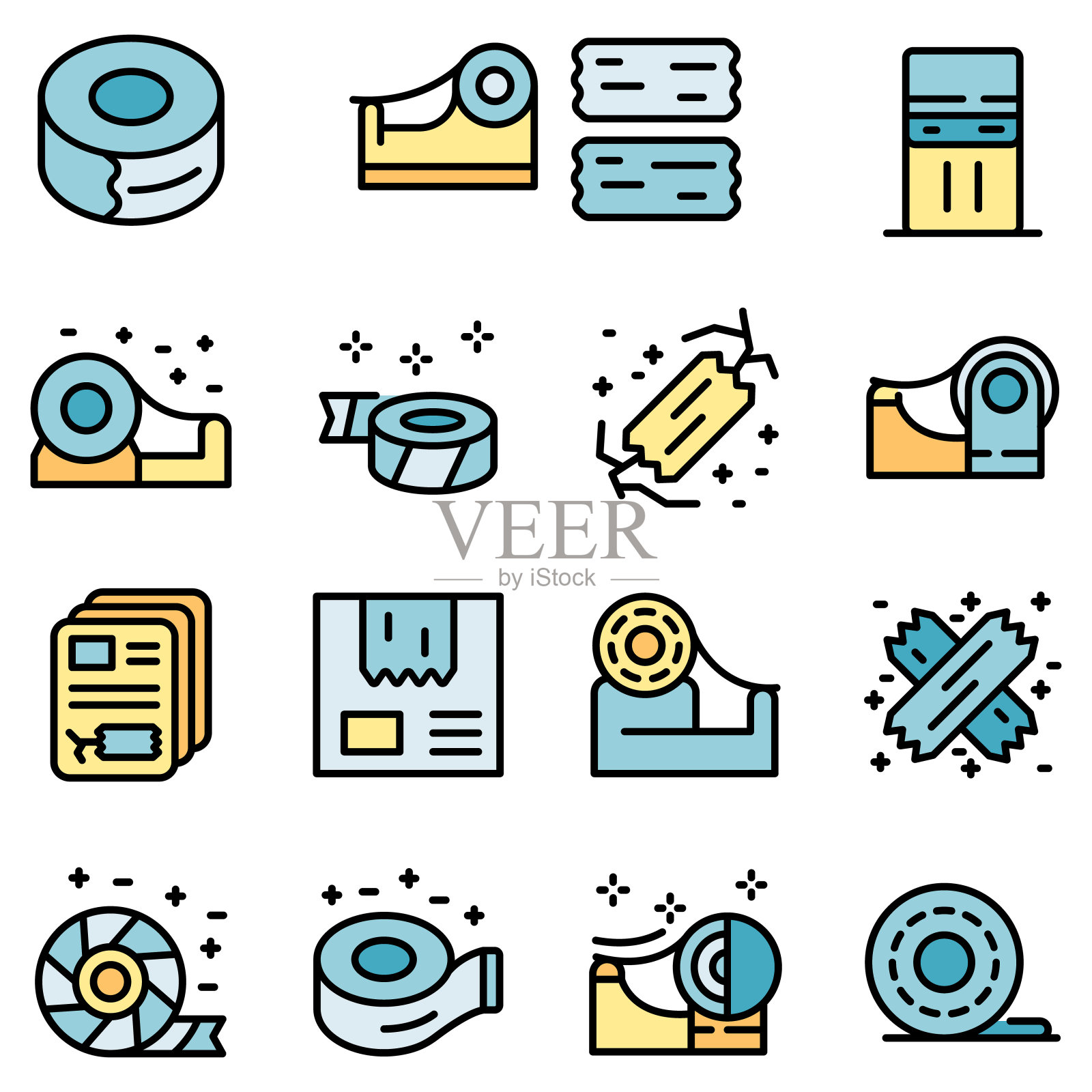 透明胶带图标设置矢量平面图标素材