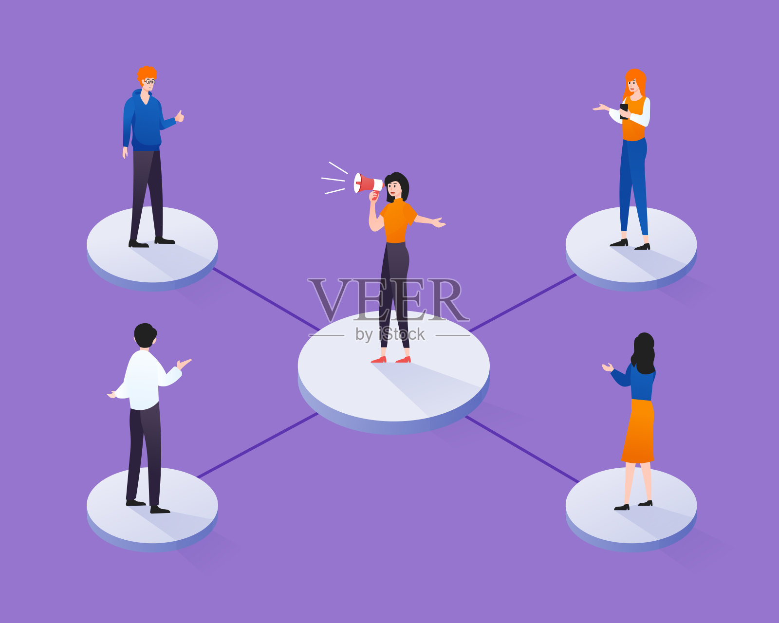 等距的推荐营销概念。联属营销、网络营销、业务伙伴、推介计划策略插画图片素材