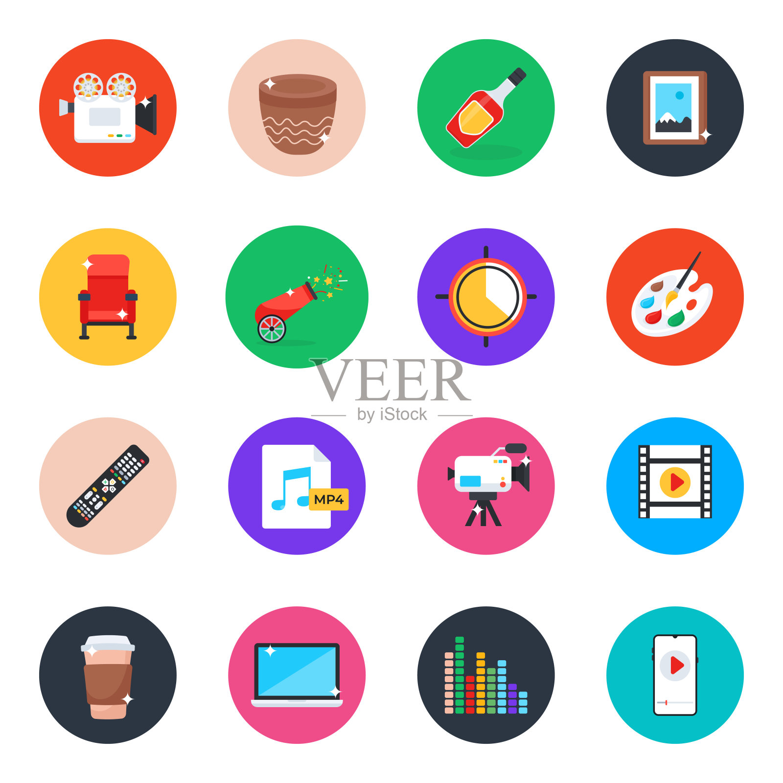 媒体和庆祝扁平图标包图标素材