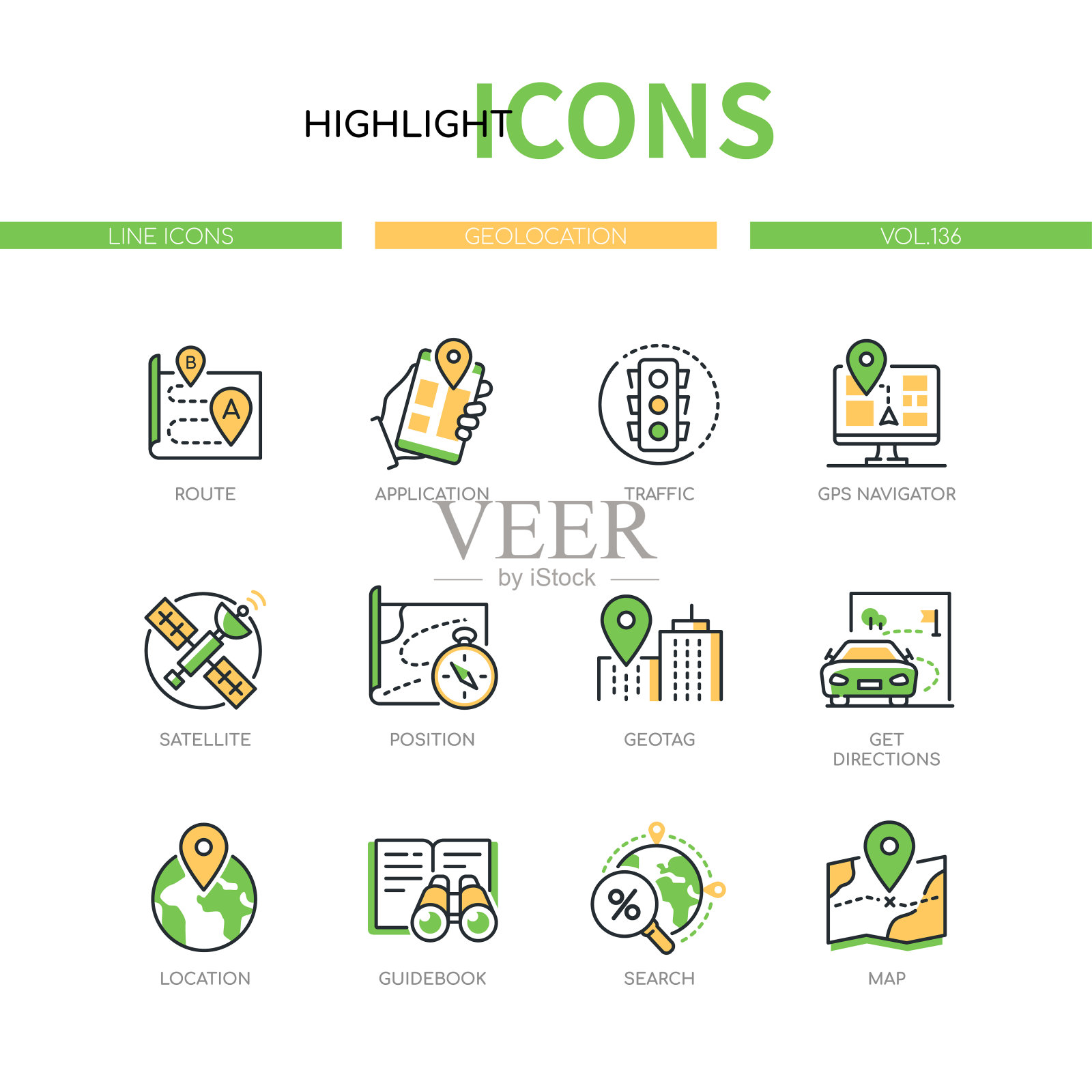 地理位置-现代线条设计风格图标集图标素材