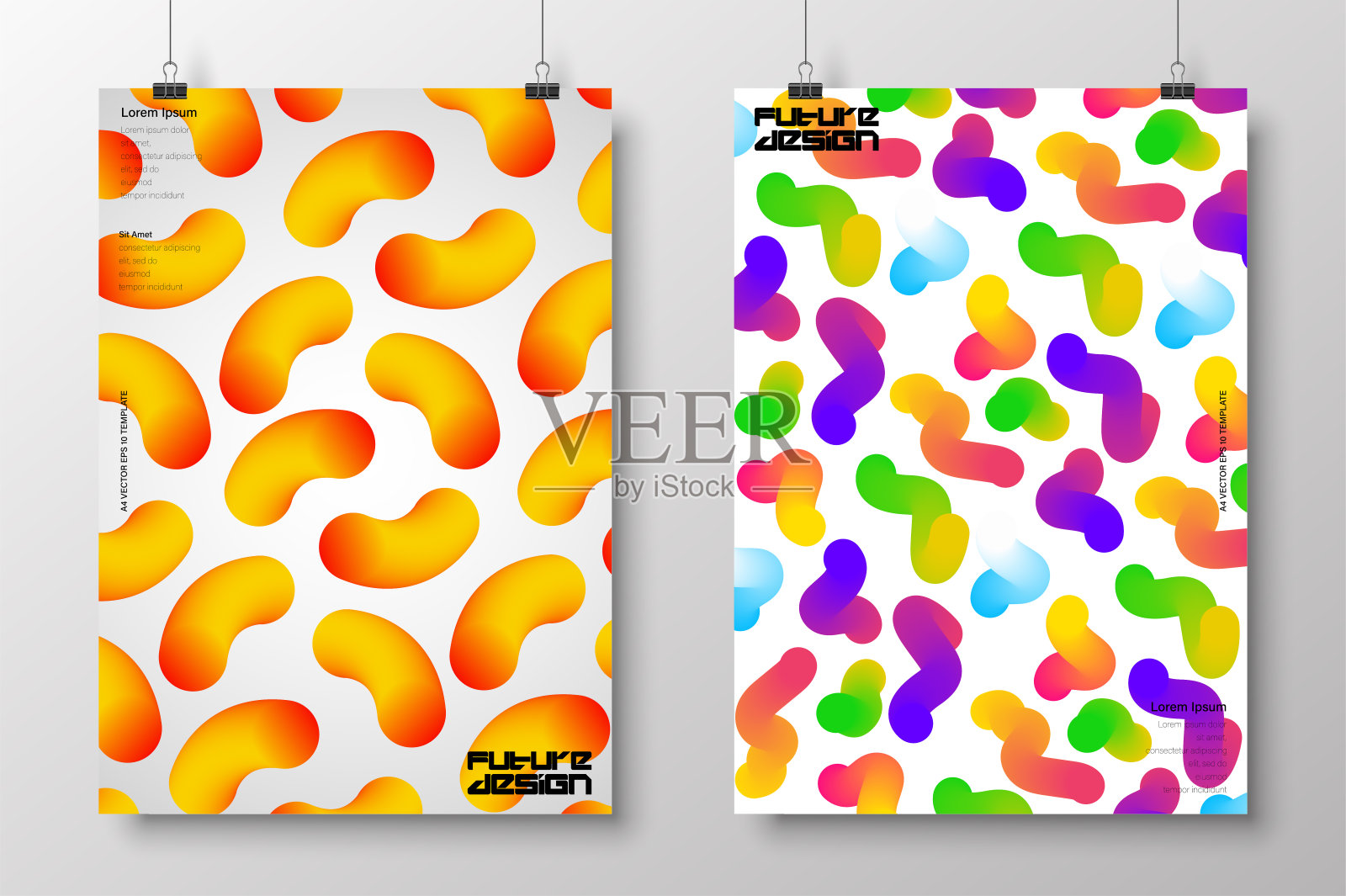 现代抽象封面集。彩色渐变形状组成。矢量插图。插画图片素材