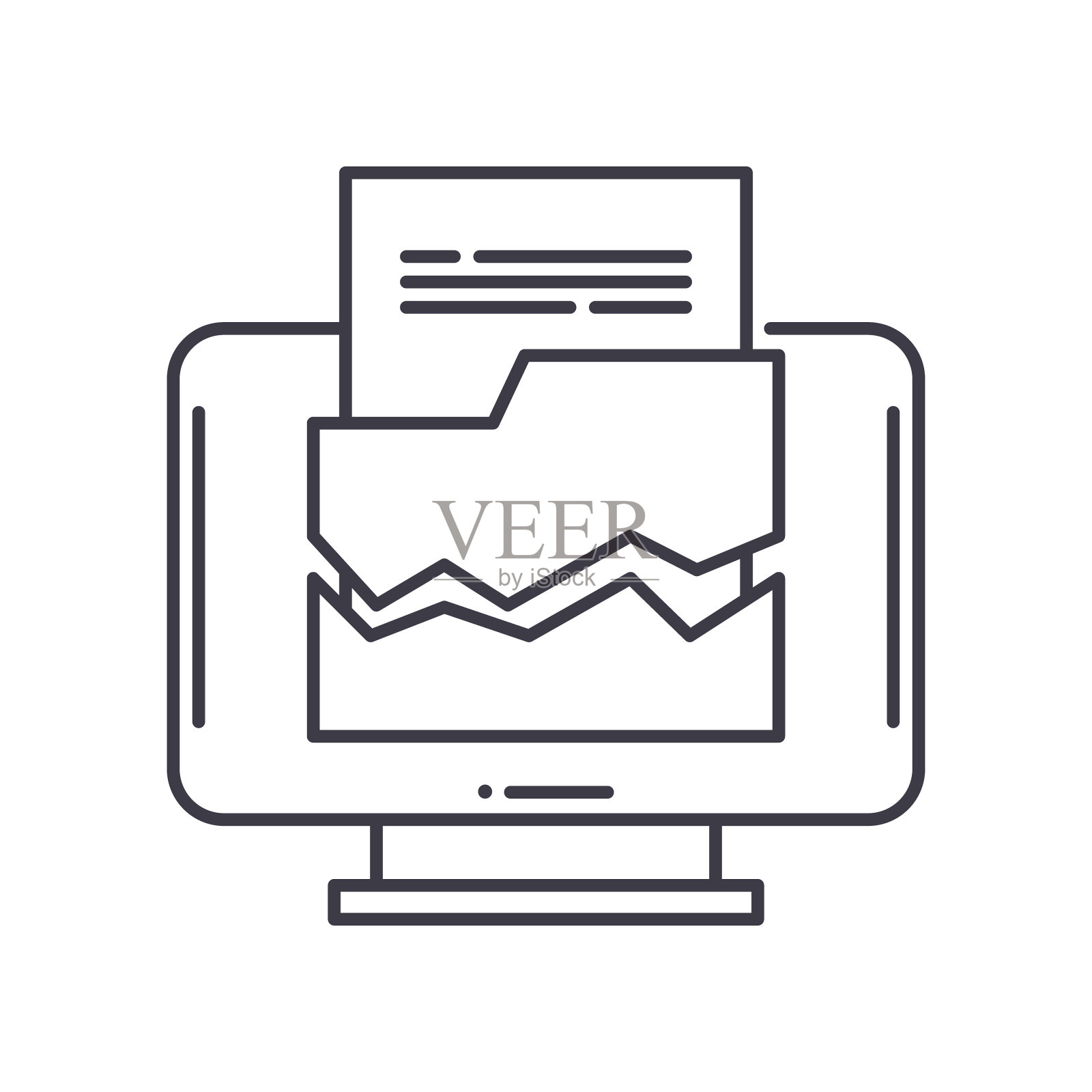 丢失的数据图标，线性孤立的插图，细线矢量，网页设计标志，轮廓概念符号与可编辑的笔触在白色的背景。插画图片素材
