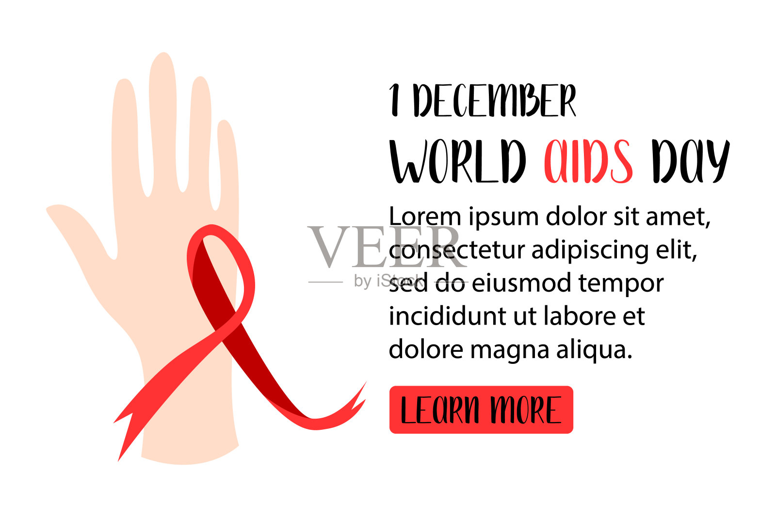 12月1日世界艾滋病日。红色意识丝带。矢量平面图插画图片素材