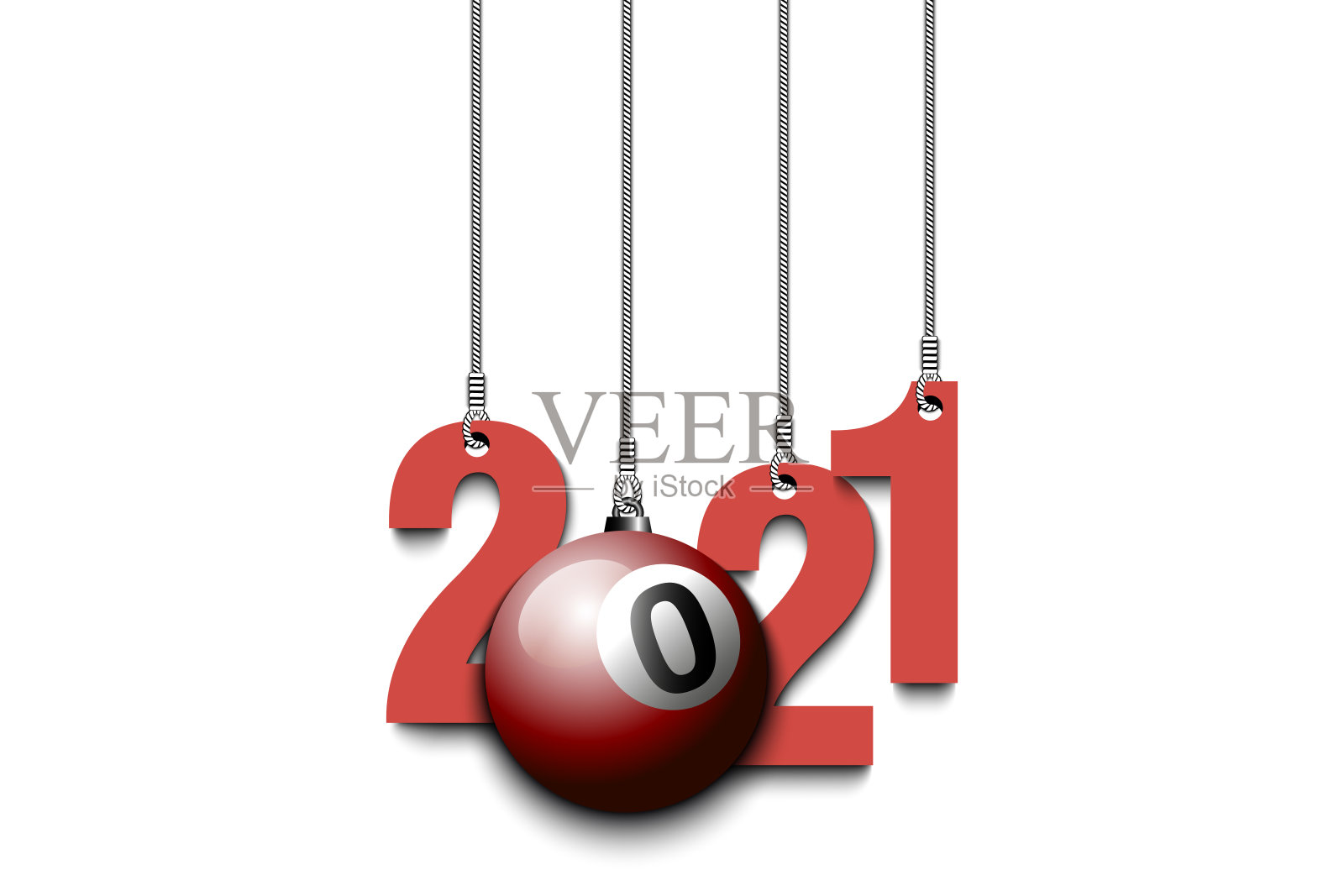 2021年新年和弹子球挂弦插画图片素材