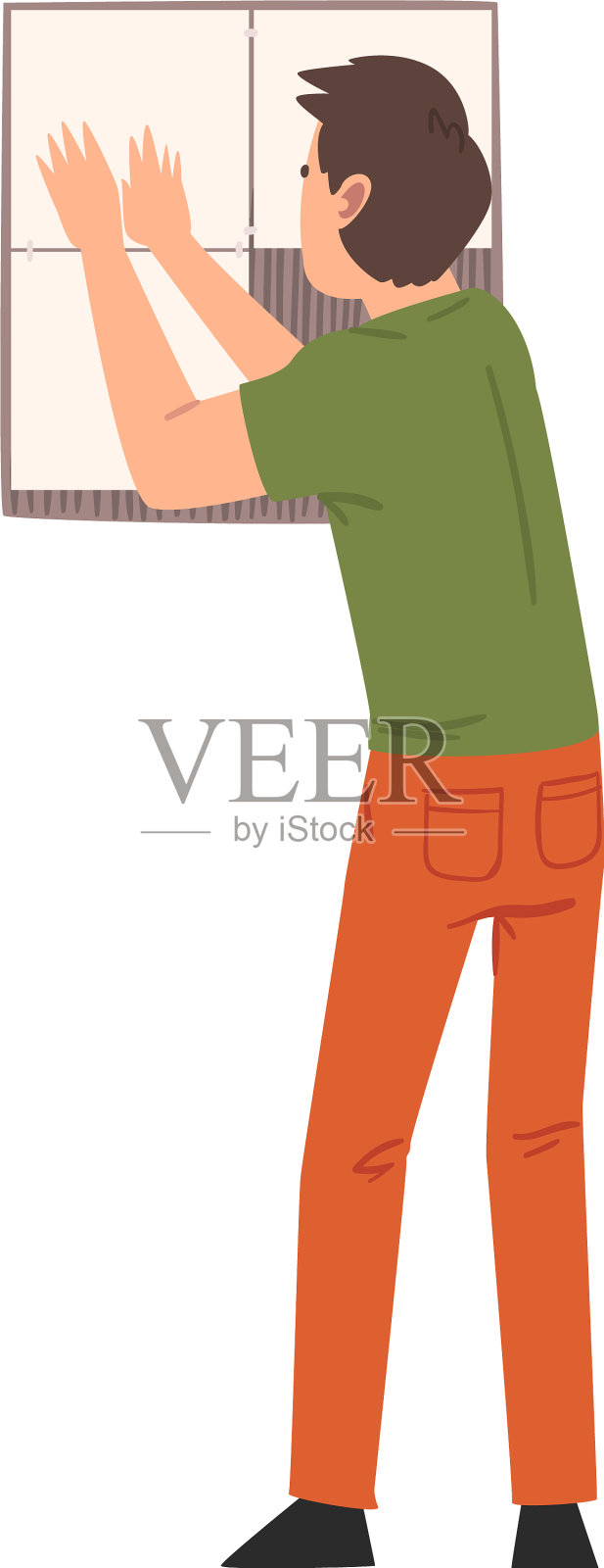 男子在浴室墙上安装瓷砖设计元素图片