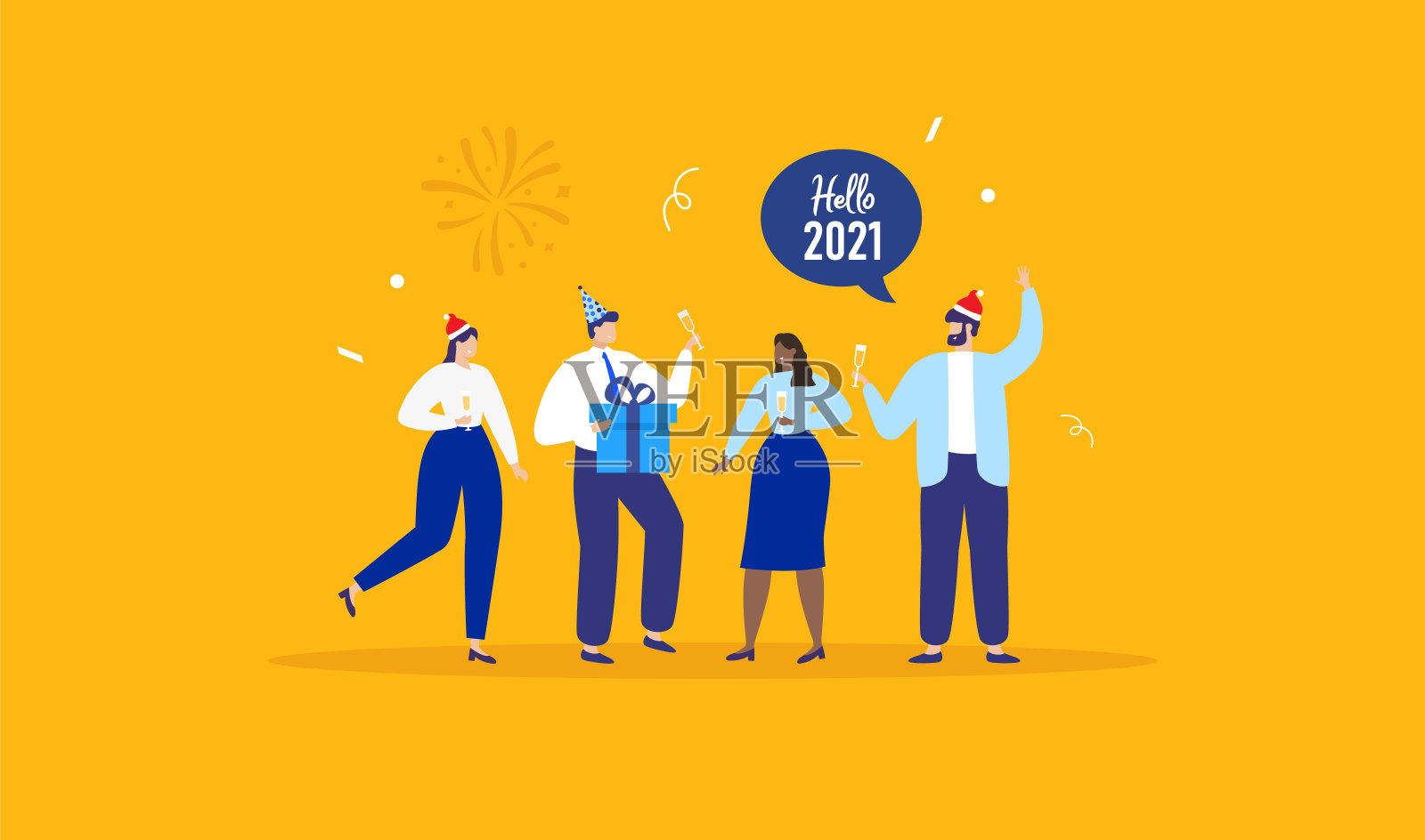 庆祝圣诞节和新年。办公室同事聚会。向量插画图片素材