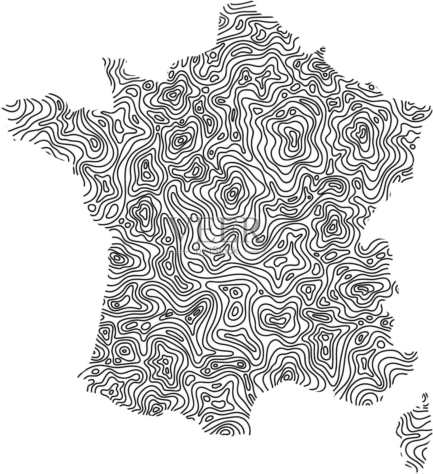 法国地图从黑色等值线或水平线插画图片素材