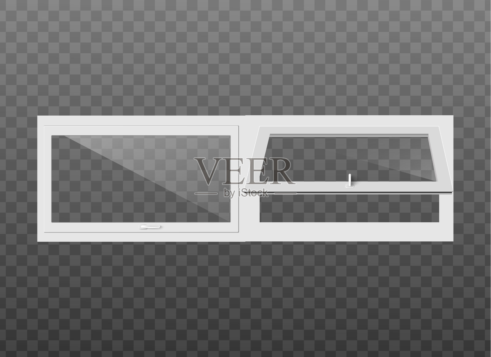 逼真的塑料白色窗户与透明玻璃矢量隔离插图插画图片素材