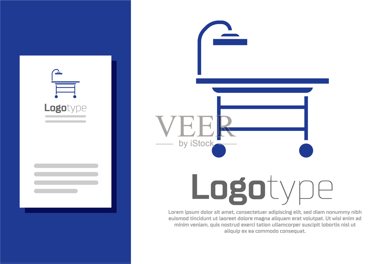 蓝色手术台图标隔离在白色上插画图片素材