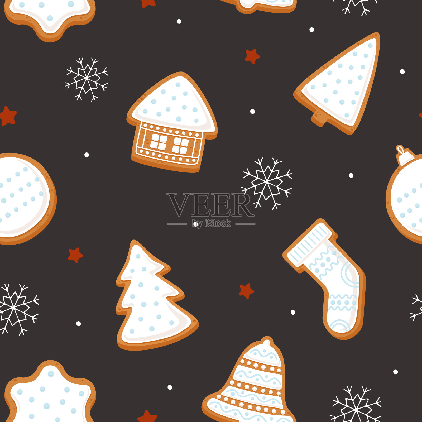 姜饼作为圣诞织物和装饰品。无缝图案为冬天，新年和圣诞节的主题。插画图片素材