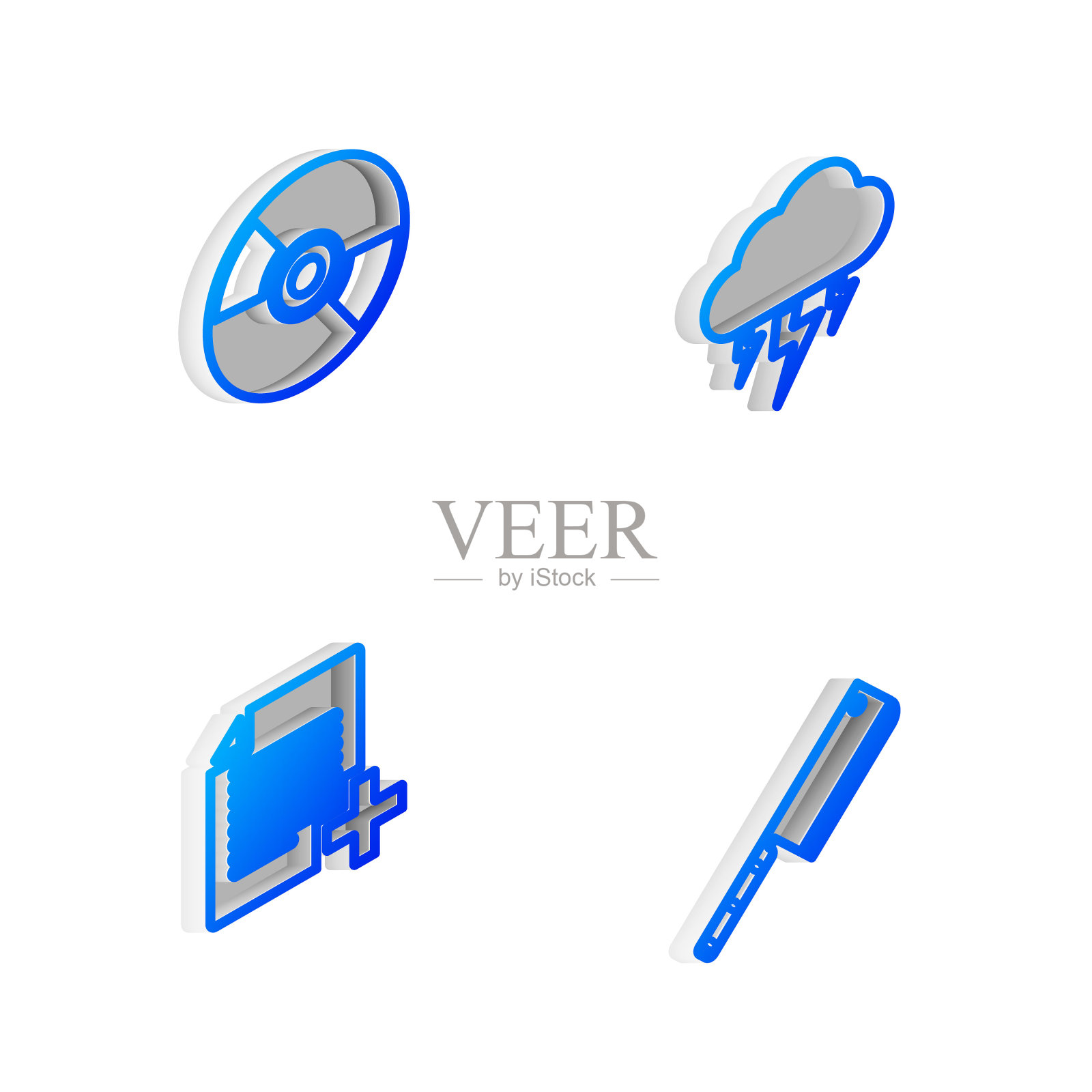 设置等距线风暴，CD DVD光盘，添加新文件和肉类chopper图标。向量图标素材