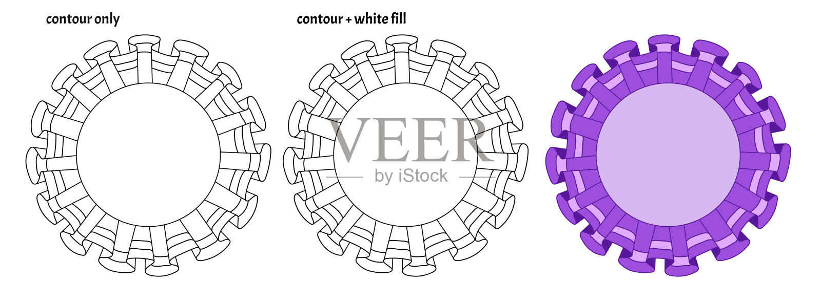 一套可爱的圆形框架与纺织品褶边和缎带。插画图片素材