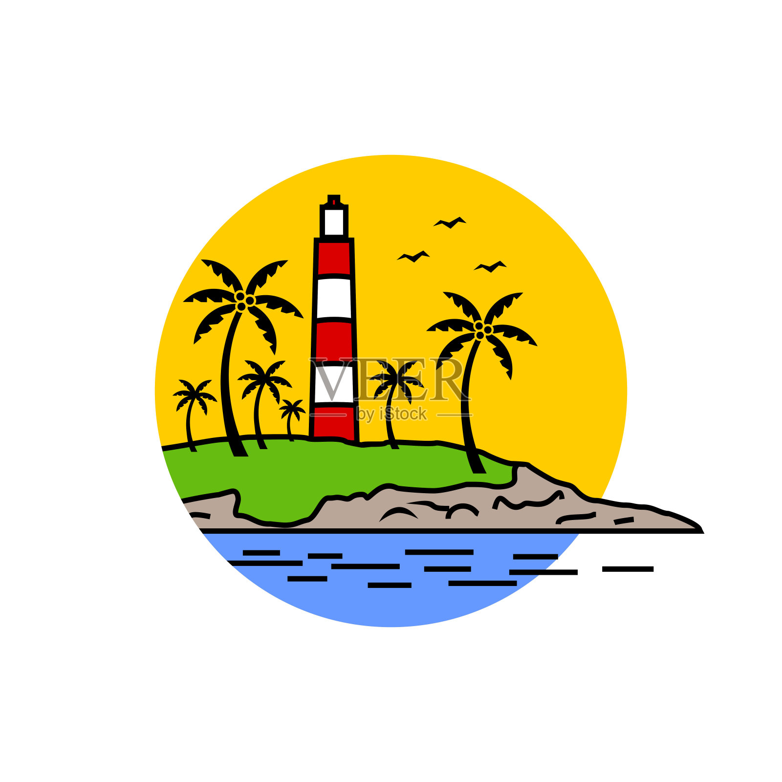 喀拉拉邦灯塔和海景彩色矢量草图插画图片素材