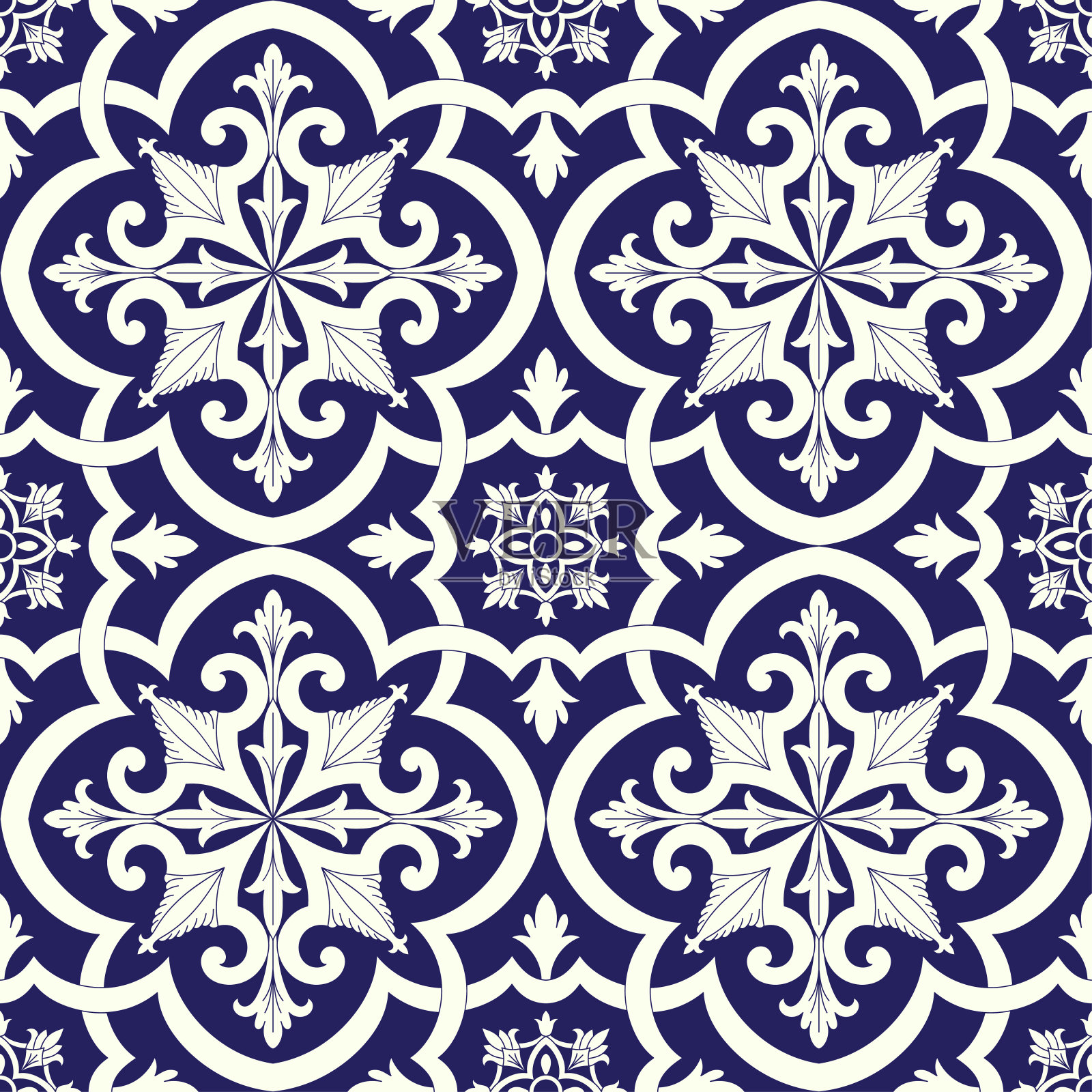 墨西哥瓷砖图案矢量无缝花卉图案。葡萄牙azulejos, talavera，西班牙摩洛哥，意大利majolica或代尔夫特荷兰陶瓷设计插画图片素材